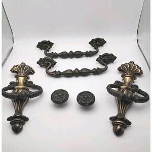 Vintage KBC Brass Cabinet Hardware Lot Ornate Drawer Pulls Knobs Handles 6pc Set